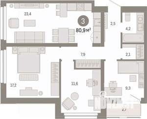 3-к квартира, вторичка, 81м2, 4/17 этаж