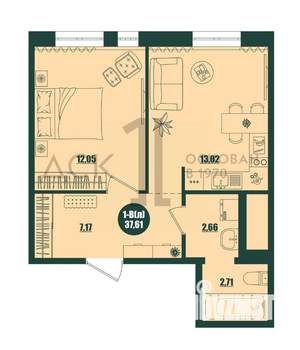 1-к квартира, строящийся дом, 38м2, 14/16 этаж