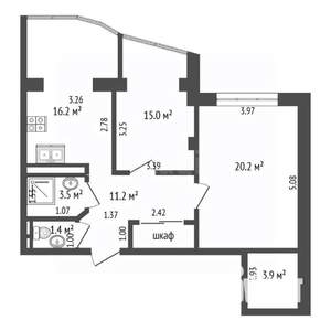 2-к квартира, вторичка, 61м2, 8/14 этаж