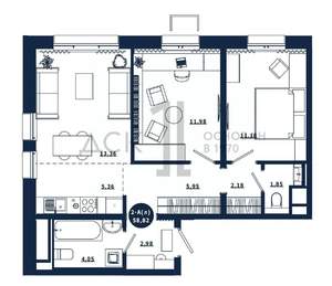 2-к квартира, вторичка, 59м2, 13/16 этаж