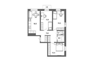 3-к квартира, вторичка, 71м2, 12/16 этаж