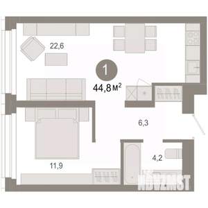 1-к квартира, вторичка, 45м2, 2/7 этаж