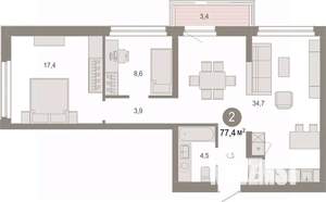 2-к квартира, вторичка, 77м2, 6/9 этаж