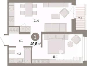 1-к квартира, вторичка, 50м2, 7/9 этаж