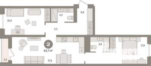 2-к квартира, вторичка, 84м2, 8/9 этаж