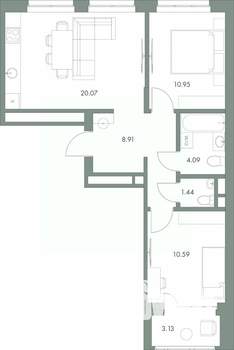 2-к квартира, вторичка, 59м2, 4/9 этаж