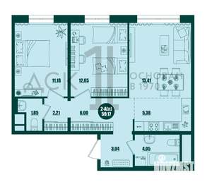 2-к квартира, вторичка, 59м2, 4/16 этаж