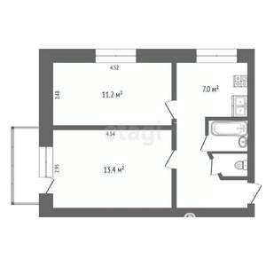 2-к квартира, вторичка, 39м2, 5/5 этаж
