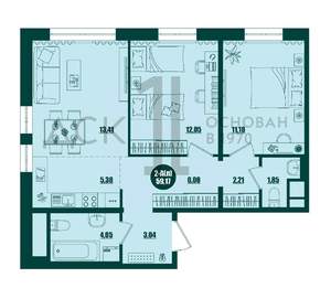 2-к квартира, вторичка, 59м2, 6/16 этаж