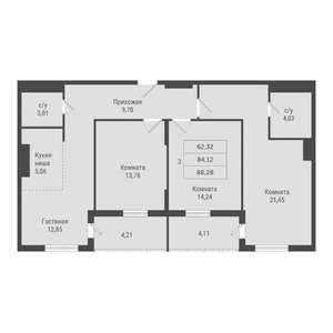 3-к квартира, вторичка, 88м2, 19/23 этаж