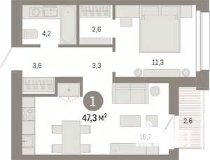 1-к квартира, вторичка, 47м2, 11/17 этаж