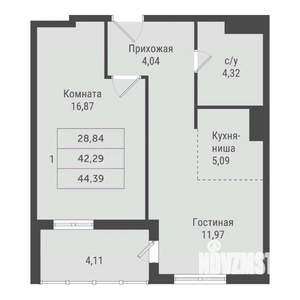 1-к квартира, строящийся дом, 44м2, 2/23 этаж