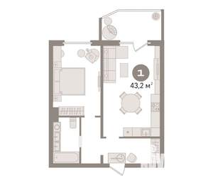 1-к квартира, вторичка, 43м2, 17/17 этаж