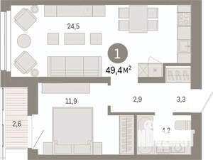 1-к квартира, вторичка, 49м2, 5/7 этаж