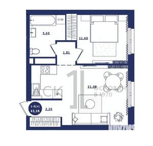 1-к квартира, строящийся дом, 43м2, 7/16 этаж