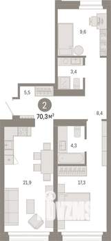 2-к квартира, вторичка, 70м2, 2/9 этаж