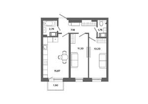 2-к квартира, вторичка, 50м2, 16/19 этаж