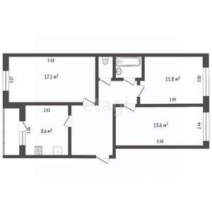 3-к квартира, вторичка, 68м2, 3/5 этаж