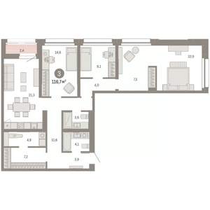 3-к квартира, вторичка, 117м2, 3/17 этаж