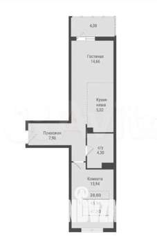 1-к квартира, вторичка, 48м2, 11/20 этаж