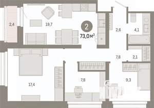 2-к квартира, вторичка, 73м2, 6/9 этаж