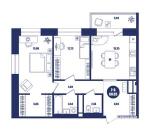 2-к квартира, строящийся дом, 69м2, 6/16 этаж