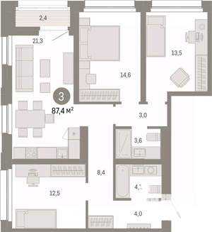 3-к квартира, вторичка, 87м2, 12/17 этаж
