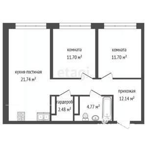 2-к квартира, вторичка, 61м2, 13/16 этаж