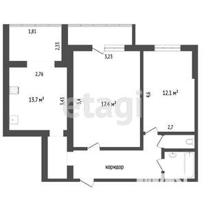 2-к квартира, вторичка, 66м2, 7/9 этаж