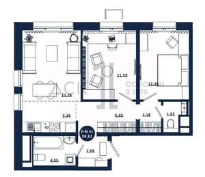2-к квартира, вторичка, 59м2, 14/16 этаж
