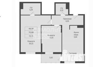 2-к квартира, вторичка, 71м2, 4/23 этаж