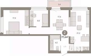 2-к квартира, вторичка, 77м2, 4/9 этаж