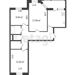 3-к квартира, вторичка, 73м2, 9/9 этаж