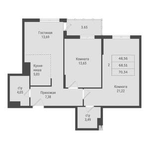 2-к квартира, вторичка, 70м2, 5/22 этаж