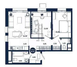 2-к квартира, вторичка, 59м2, 8/16 этаж