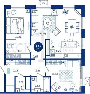 2-к квартира, вторичка, 80м2, 17/17 этаж