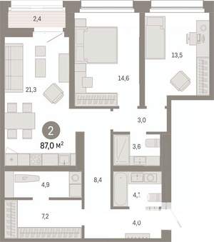 2-к квартира, вторичка, 87м2, 10/17 этаж