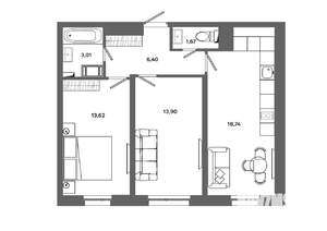 2-к квартира, вторичка, 57м2, 19/19 этаж
