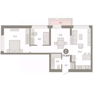 2-к квартира, вторичка, 77м2, 3/7 этаж