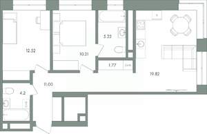 2-к квартира, вторичка, 65м2, 9/9 этаж