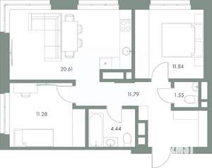 2-к квартира, вторичка, 62м2, 4/9 этаж