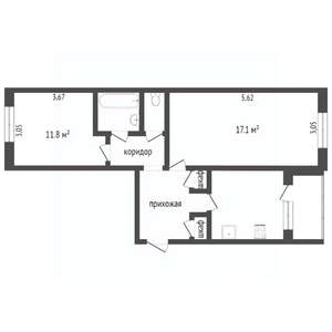 2-к квартира, вторичка, 55м2, 1/5 этаж