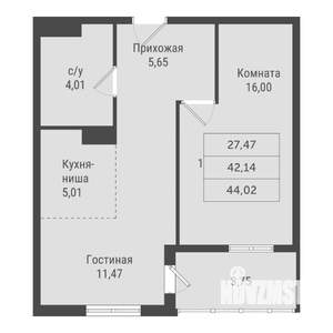 1-к квартира, вторичка, 44м2, 18/22 этаж