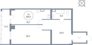 1-к квартира, вторичка, 88м2, 18/25 этаж
