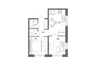 2-к квартира, вторичка, 39м2, 1/19 этаж