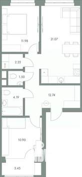 2-к квартира, вторичка, 68м2, 7/9 этаж