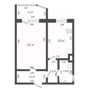 1-к квартира, вторичка, 43м2, 2/17 этаж