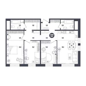 3-к квартира, строящийся дом, 88м2, 9/16 этаж