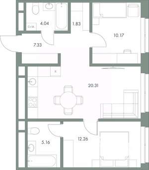 2-к квартира, вторичка, 61м2, 2/9 этаж