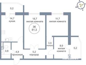 3-к квартира, вторичка, 81м2, 1/25 этаж